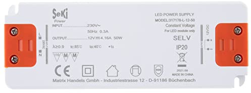SeKi LED-Netzteil L-50-12 - 12V - 4,16A - 50W; LED Treiber - Transformator - Netzteil - Driver - Trafo, weiss