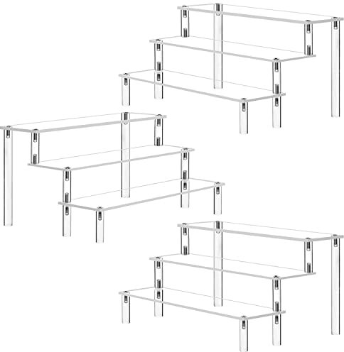 Acryl Riser Display Regal Ständer für Amiibo Funko Pops Figuren, Tischplatte klar Acryl Organizer für Nagellack Gewürz Kosmetik Kunsthandwerk Schmuckständer Cupcake Buffets Dessert Modell 3 Pack