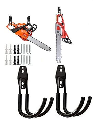 zoele 2 Pcs Wall Mount Chainsaw Hanger, Garage Chainsaw Wall Holder Rack, Power Tool Hanger Wall Hook Storage Organizer Utility Hooks (Black)