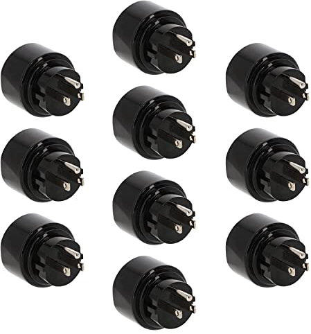 10er Set LED Universum Reiseadapter für Schutzkontakt-/Euro-Stecker (Typ F) auf USA Kanada Japan Mexiko Dom.Rep. Steckdose (Typ B) - schwarz | Reisestecker Steckdosenadapter 1508550