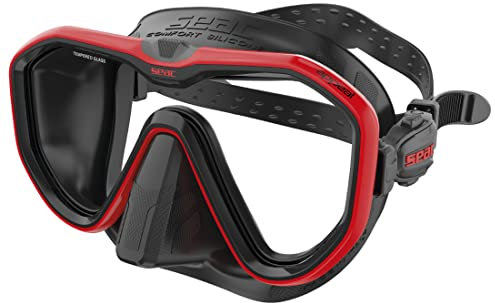 Seac Unisex-Adult Appeal Italien hergestellte Einglas-Tauchmaske mit Einer 3D-Schnalle direkt am Maskenkörper, schwarz/rot, Standard