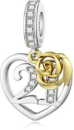21st Charm for Pandora 21 Charm with Gold Rose Sterling Silver 21