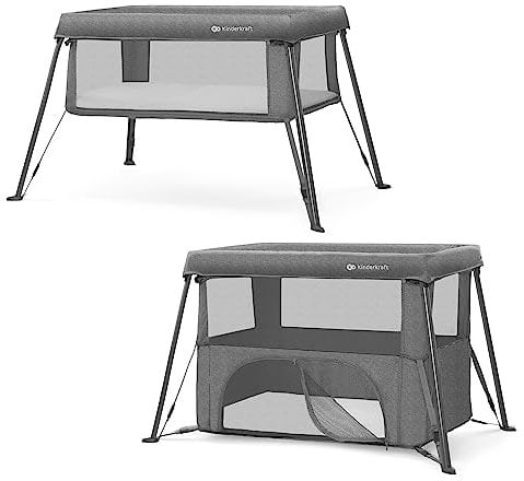 Kinderkraft CAMI Babybett 3 in 1, Reisebett baby ab geburt bis 3 Jahre, Laufgitter funktion, Einfache kompakt zusammenklappen, Reiserucksack enthalten, Zwei Ebenen, Grau