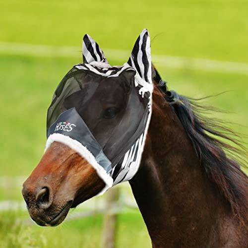Horses, Fliegenohren Fly Shield Zebra, Leichte und Atmungsaktive Fliegenmaske, Behindert Nicht das Sichtfeld des Pferdes, Augen und Gehörschutz (M, Zebra)