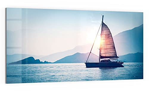 DEQORI Glasbild Echtglas | Motiv Segelboot in Abendsonne | horizontal einteilig 100x50 cm | schöne Dekoration | Wandbild für Wohnzimmer, Schlafzimmer, Flur & Küche | moderne Wanddeko