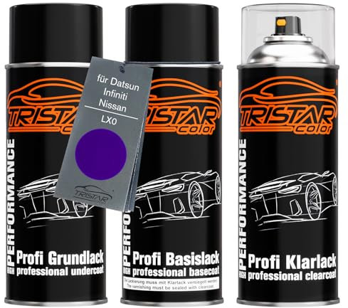 TRISTARcolor Autolack Spraydosen Set für Datsun/Infiniti/Nissan LX0 Midnight Purple III Metallic Grundlack Basislack Klarlack Sprühdose 400ml