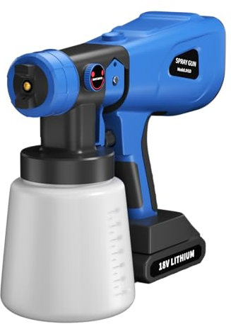Yiyai Akku Farbsprühsystem 18V mit 1500mAh Akku - Komplettes Set mit 4 verstellbaren Düsen und 800ml Farbbehälter - Blau, Handgerät für Malerei und Streichen