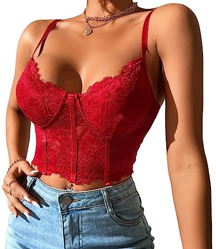 Rongseng Top da Donna in Pizzo Sexy con Spalline Sottili Incrociate Canotta Donna Estiva Crop Top Scollo a V Senza Pancia Regolabile Canottiera Casual Aderente Camisole
