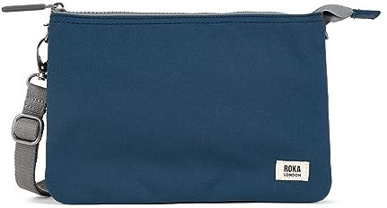 ROKA Carnaby XL Slim Crossbody Bags for Women & Men - 3 Compartments, Chunky Zip, Removable & Adjustable Strap for Phone, Wallet, Keys - Deep Blue