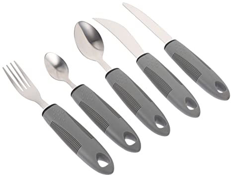 Adaptive Utensils Built-up Forchetta Cucchiaio Coltello a dondolo Impugnatura facile Argenteria for adulti Anziani Mano debole Pazienti disabili Grigio chiaro Set da 3 pezzi ( Color : Light Grey-2 )