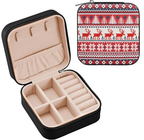 Schmuckschatulle für Damen, PU-Leder, Reise-Schmuckkästchen für Ringe, Ohrringe, Halsketten, Uhren, Geschenke für Mädchen, Damen, Frauen, hässlicher Pullover, Frohe Weihnachten, Happy New