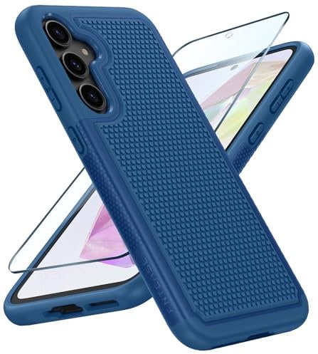 FNTCASE for Samsung A35 5G Case: Dual Layer Shockproof Drop Protection Galaxy 360 Military Grade Protective Mobile Phone Cover Rugged Matte Heavy Duty Slim TPU Blue