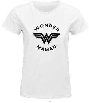 Wonder Maman T-Shirt – Le pour Votre Super Maman (FR/ES, Alpha/Lettres, M, Taille Normale, Taille Normale, Blanc)