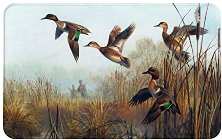 AUBKFELD Bedruckte Fußmatte mit Jagdmotiv, 80 x 49 cm, Flanell, rutschfeste Bodenmatte, Teppich für Hauseingänge und haustierfreundliche Räume, J562C2461