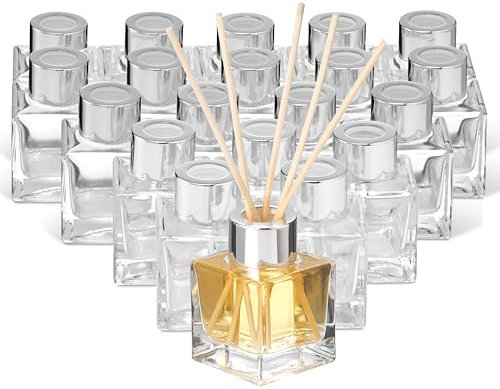 MATANA - 20 Glass Diffuser Empty Clear Bottles with 80 Reed Diffuser Sticks, 50ml - Essential Fragrance Oil Diffusers for Home Bathroom Decorative