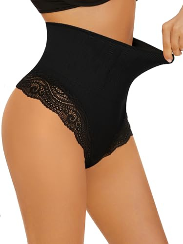 LAZAWG Women Tummy Control Thong Shapewear Targeted Compression High Waisted Stay-Put Body Shaper Knickers Shaping Underwear