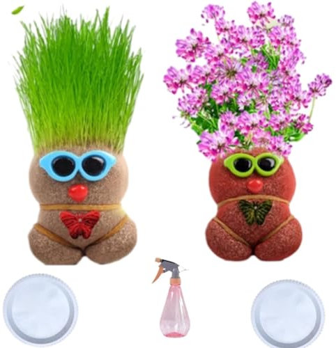 (3 pièces) Mini bonsaï anti-moustique, poupée longue herbe, mini bonsaï, plante poupée tête d'herbe, poupée tête d'herbe avec plateau, plante en pot pour enfants, plante verte (floraison)