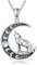 JERWLI Wolf Halskette S925 Sterling Silver Mondstein Wolf Kette Mond Phase Wolf Schmuck Geschenke für Frauen Mädchen