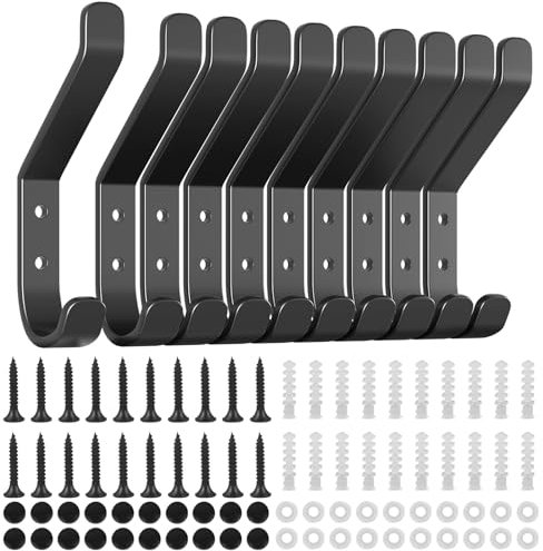 YSWOVUO 10 Pièces Crochet Porte Manteau Mural, Porte Manteau Mural Noir en Métal, Imperméable & Antirouille Patere Murale pour Vestes Manteaux Echarpes, Patère Murale pour Salon Salle de Bain Outdoor
