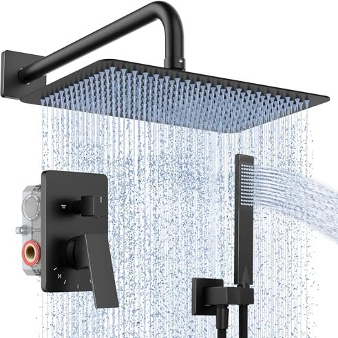 KES Sistema de Ducha Empotrado Negra Conjunto 3 Funciones Columna Ducha Duchas de Baño Columna Incluida Válvula Empotrada Ducha Manguera de Ducha Baño Latón Negro, X6242S12-BK