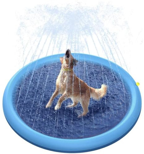 Bvizyelck Arroseur pour Chien, Piscine extérieure pour Chien | Jouet Mignon de Piscine d’Eau Bleue | Piscine d'arrosage pour Chien d'arrière-Cour, Tapis d'éclaboussure de 0.58mm d'épaisseur, Jouets