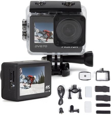 PRIXTON Cámara Deportiva Multisport DV670, Resolución 4K, Doble Pantalla, WiFi y App móvil, Estabilizador óptico