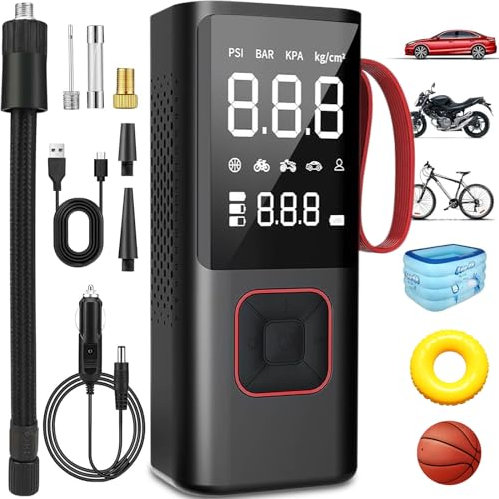 Compressore Aria Portatile, 10000mAh Ricaricabile Potente Senza Fili con Luce LED, Pompa Elettrica da 150 PSI mini Air Compressor per Auto, moto, Biciclette, palloni e salvagenti