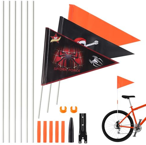 XIHIRCD 3pcs Bike Flag, Adjustable Bicycle Safety Flag with Pole Black Spider Jolly Roger Stroller Flag Waterproof Warning Flag for Tricycle Go Kart Wheelchair Kayak ATV