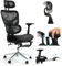 sesto senso Bürostuhl Schwarz mit Beinstütze Ergonomisch Schreibtischstuhl mit Lendenwirbelstütze und klappbaren Armlehnen Chefsessel Verstellbarer Kopfstütze K80G Black