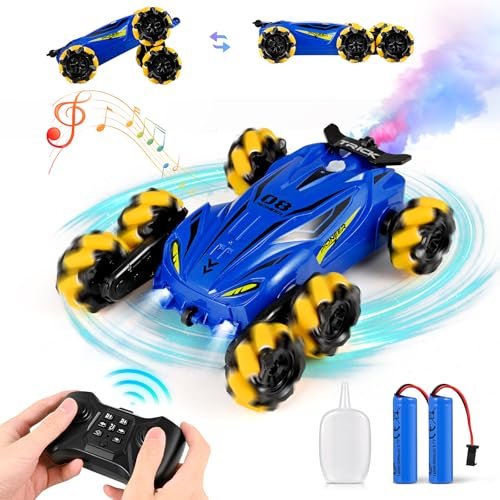 CUPCHID Ferngesteuertes Auto,360° drehbar,LED Leuchten,Musik und Spray, 6WD Offroad Stunt Auto mit Handsteuerung,RC Auto Geschenke Junge 6-12 Jahre Outdoor Spielzeug RC Car