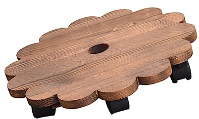 MERRYHAPY Plateau De Déplacement des Plantes Rond en Bois Massif 30 Cm avec roulettes Verrouillables pour Balcon Intérieur Extérieur Support Mobile pour Pots De Fleurs