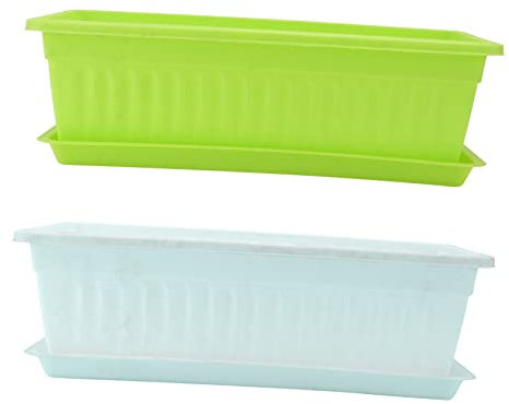 MERRYHAPY 2ensembles Pots De Plantes Plastique Rectangulaires De Jardinières pour Cultiver des Légumes Intérieur Et Balcon Modèle avec Plateau Et Design Renforcé Et