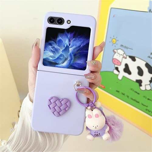 Feeling Cartoon Pendant Ring Phone Case for Samsung Galaxy Z Flip 5 4 3 Flip5 Flip4 Flip3 5G Hard Shell Cover,Purple,For Galaxy Z Flip3