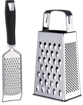 Chstarina 2 Pack Cheese Grater Box with Handheld Cheese Grater Set, Stainless Steel 4 Sided Grater and Hand Cheese Grater with Handle, Zester Grater Tool for Vegetables, Ginger, Potatoes, Lemon