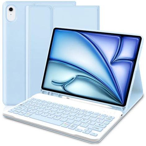 YUEJIDZ Coque Clavier iPad Air 11 Pouces M3/M2 (2025/2024), Magnétique AZERTY Français Clavier Coque pour iPad Air 5 2022/Air 4 2020 10.9,Housse Multiposition Fonction Ranger Stylet,Bleu