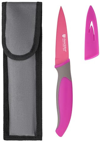 GRÄWE Küchenmesser mit Klingenschutz, antibakteriell, Pink, Allzweckmesser für die Küche, Rutschfester Griff, Antihaft-Beschichtung, mit Schutzhülle und Stoffetui, 19,5 cm Gesamtlänge