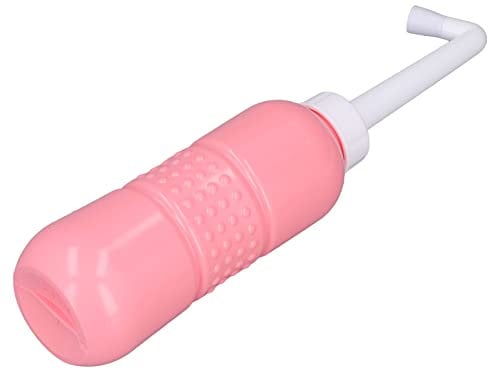 Portable Handheld Bidet Sprayer, 650ML Large Capacity Squeeze Hygiene Cleaning with Two Nozzles for Perineum Butt Baby Women Travel (Pink
