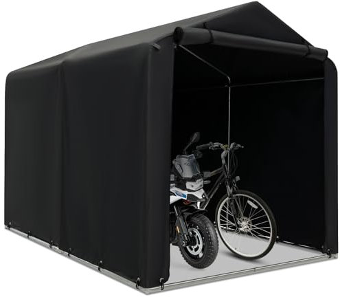 SOARS Abri de Jardin 160 X 218 X 164 CM, Tente Garage, Abri Vélo Extérieur avec Cadre en Métal et Couverture PE Résistante aux imtempéries, pour Vélo, Moto, Outils (Gris foncé)