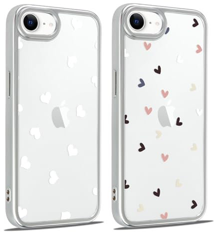 Foonary 2 Stück Transparent Hülle für iPhone 7/8/SE 2020/SE 2022 4,7, Handyhülle mit Aesthetic Herz Muster Motiv Design Mädchen Frauen Case, Silikon Durchsichtig Schutzhülle Cover für iPhone SE 3