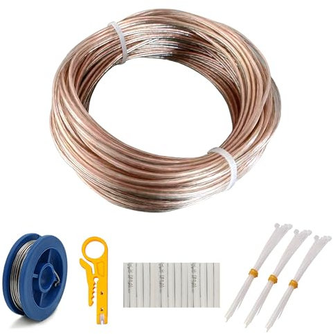 22AWG Cable de extensión de alambre invisible transparente, cable paralelo de 2 pines, cable trenzado de cobre estañado de 66 pies 3528 5050 para barra de luz LED, altavoz, cableado electrónico