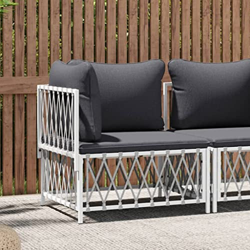 Xichuzi Garten-Ecksofa mit Kissen Weiß Gewebe, Lounge Sofa Outdoor, Garten Loungemöbel, Gartensofa, Gartenlounge, Balkon Set Möbel
