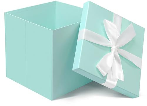 Türkis Große Geschenkbox mit Deckel, 25x25x25 CM, Band und Papierschnipsel mit Karte, für Geburtstage, Schulabschlussfeiern, Jubiläen, Weihnachten, Halloween, Valentinstag