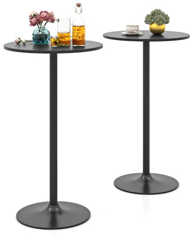 TANGZON 60CM Round Bar Table Set of 1/2, 2-in-1 Height Adjustable Pub/Coffee Tables with Metal Base, Bistro Dining Furniture for Home Kitchen Cocktail, Easy Assembly (2, Black)