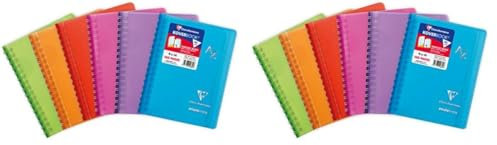 Clairefontaine 322601C Un Répertoire à Spirale Koverbook - 9x14 cm - 100 Pages Petits Carreaux - Papier Blanc 90 g - Couverture Enveloppante Polypro - Couleur Aléatoire (Lot de 2)