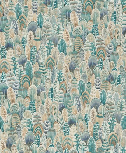 WPE® Grandeco Opus OS3110 Feather Wallpaper – Natural Cream, Beige, Green, Blue & Gold | Modern Textured Wall Covering for Living Room, Bedroom, Hallway | 10m x 53cm Roll