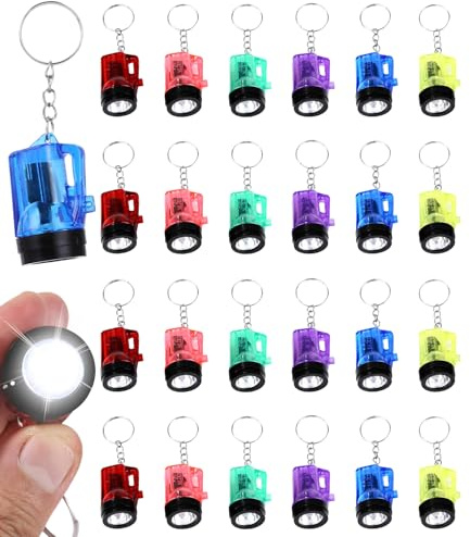 Cexovo Mini Taschenlampe Schlüsselanhänger Mitgebsel Kindergeburtstag,24pcs | 4CM LED Mini Taschenlampe, Mini Handlampe Taschenlampe, Klein & Tragbar, für Outdoor Camping Wandern, Zufällige Farbe