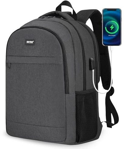 TANTOMI Backpack Rucksack Damen Herren, Wasserdichter Laptop Rucksack 15.6 Zoll, Schulrucksack, Business Reise Tagesrucksack, Arbeitsrucksack Groß, Leicht, Polyester Schwarz Grau