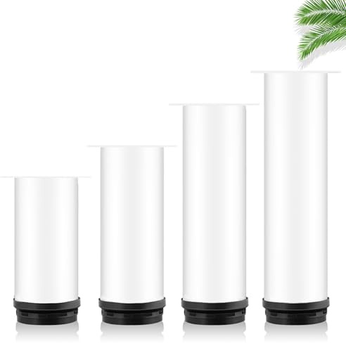 HFDASUENT 4 Blanc Pieds de Meubles en Métal,Hauteur Réglable 0-10 mm Pied Canapé Acier Inoxydable,Chargeable Jusqu'à 1000 kg,pour Meuble Canapé Placard Armoires Cuisine