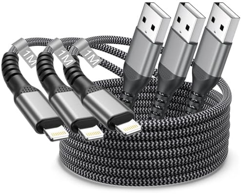 iPhone Charger Cable 1M 3Pack, USB to Lightning Cable 1M MFi Certified Apple iPhone Charging Cable Fast Charge i-Phone Lead Wire for Apple i-Phone 14 Pro Max/13 Pro/13 Mini/13/12/11/XS/XR/8/7/SE,iPad