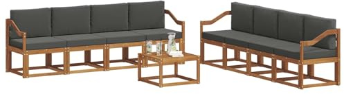 vidaXL Outdoor-Sofagarnitur mit Kissen 9 pcs Natur und Anthrazit, Akazienholz Garten Sofa Set, modernes Outdoor Lounge, stylische Terrassenmöbel, Bequeme Sitzgelegenheit für Treffen